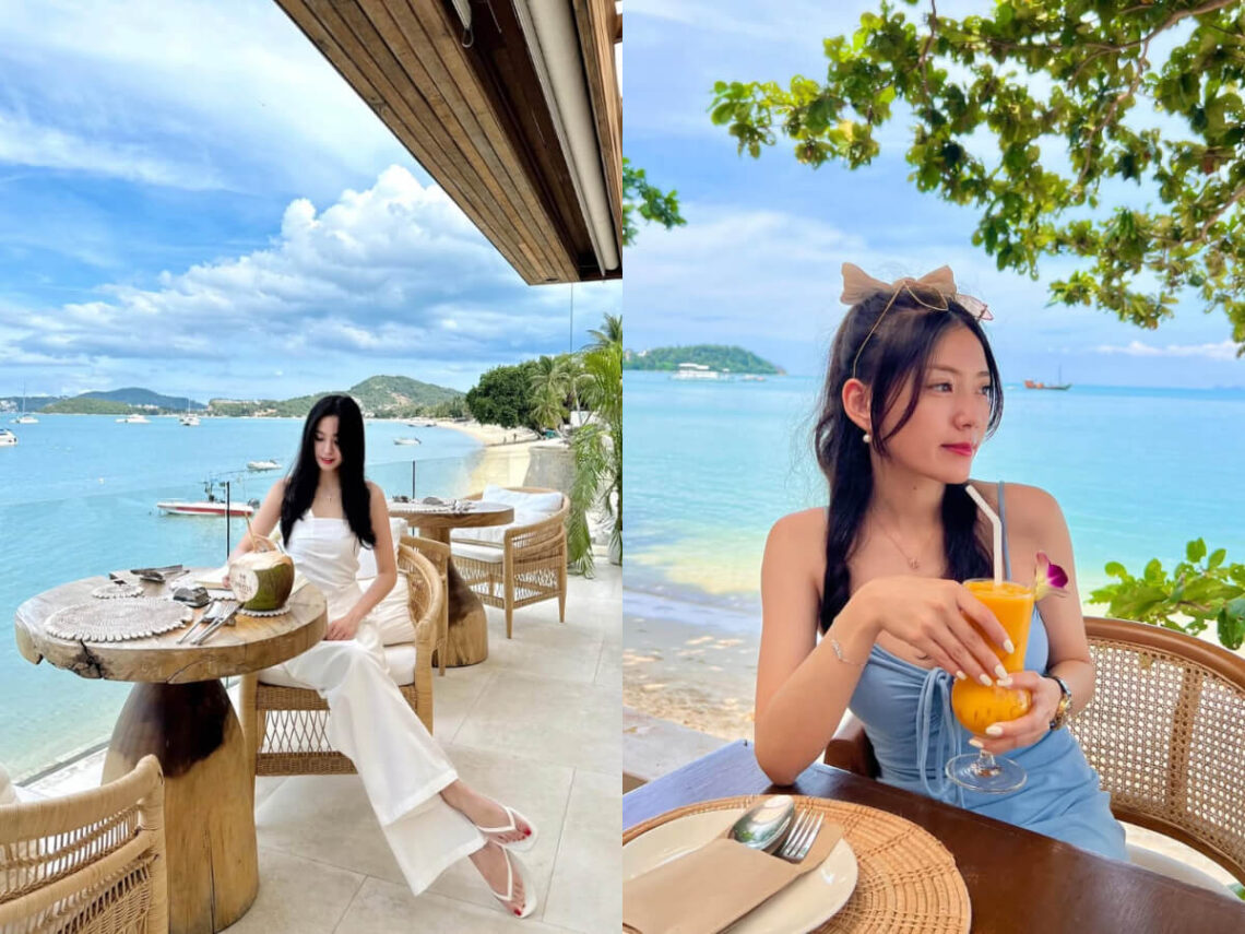 泰國美食｜蘇梅島必追的網美打卡餐廳-蔚藍海面、月牙沙灘、懸崖美景和浪漫白色紗帳-一次全都擁有